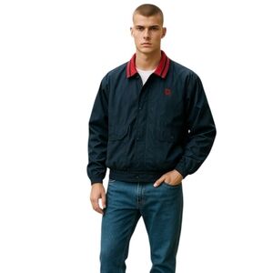 Vtg 90s GEAR black/ red zip up nylon Preppy jacket cargo snap  pockets sz XL